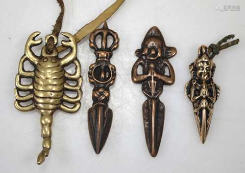 4 Antique Tibetan Bronze Votive Pendants