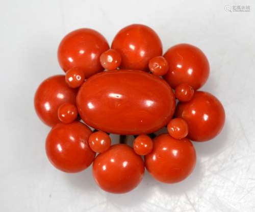 Dark Coral flat round Bead Pin; 19.5 Grams