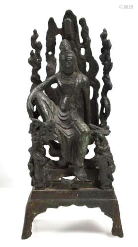 17thC Chinese Bronze Guanyin Seated in Rock Grotto