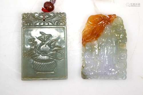 Two Antique Chinese Plaques; Jade & Jadeite