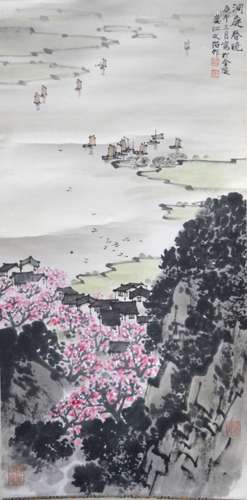 Song Wenzhi; Ink Painting Boats in Springtime