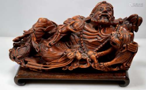 Chinese Carved Hardwood Immotal with Beast