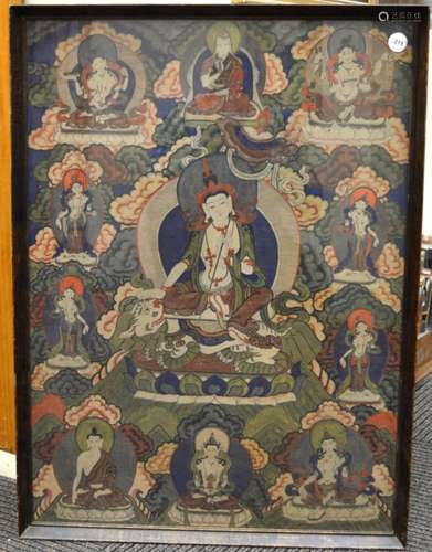 Tibetan Painted Thangka; Framed