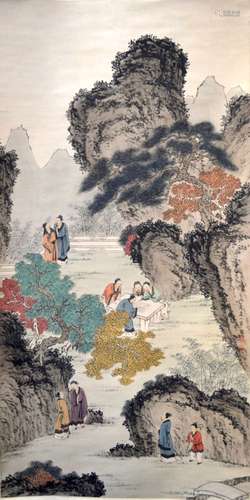 Chinese Colored Painting of Scholars Meeting