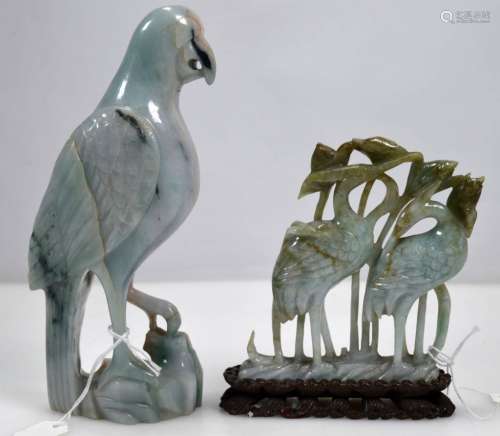 2 Antique Chinese Jadeite Bird Carvings