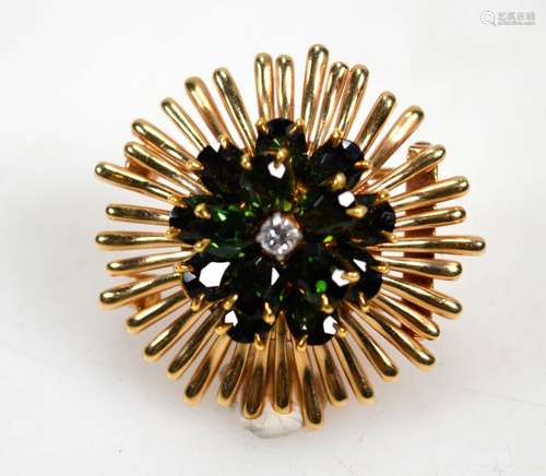 Tiffany & Co 14K Gold & Tourmaline Sun-Burst Pin