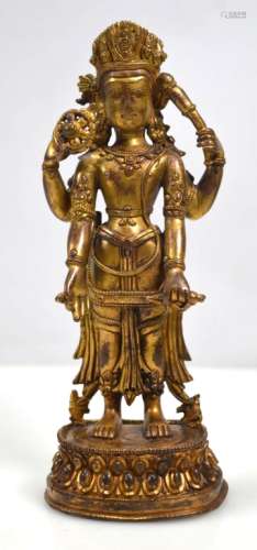Fine Tibetan Gilt Bronze Standing Guanyin
