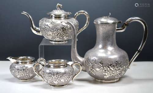 Antique Chinese Silver Teapot Tea Service, 2,058G