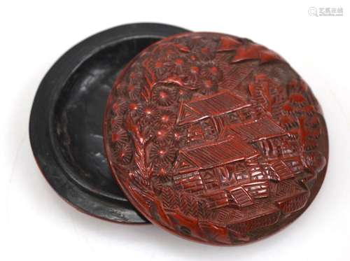 Chinese Red & Black Lacquered Round Box