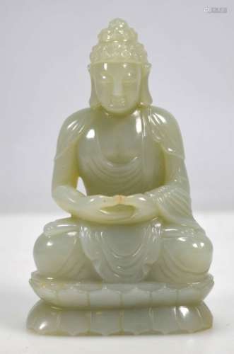 Chinese Carved Jade Seated Buddha on Lotus Throne