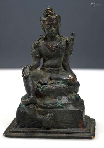 19th C Tibetan Seated Green Tara Bronze