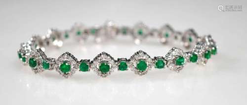 Fine Emerald & Diamond Band Bracelet in 14K Gold