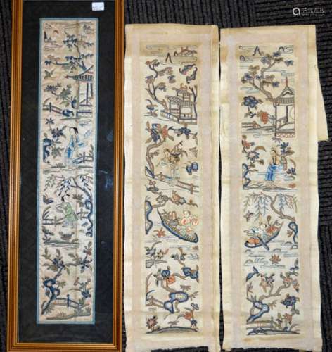 Three Qing Dynasty Embroidered Sleeve Ends