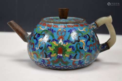 Antique Chinese Cloisonne Enameled Bronze Teapot