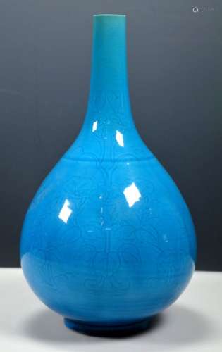 Antique Chinese Turquoise over Biscuit Branch Vase