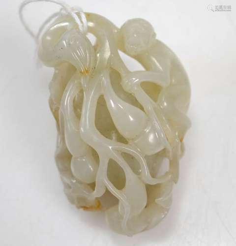 Antique Chinese White Jade Monkey & Gourd Toggle