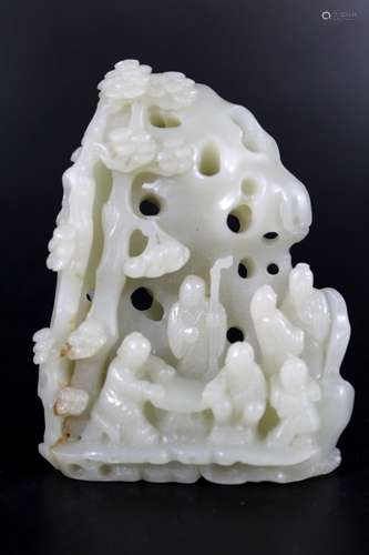 Chinese carved celadon and white jade boulder, Qing