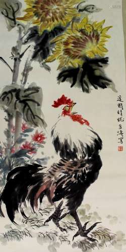 Chinese water color painting on paper scroll.