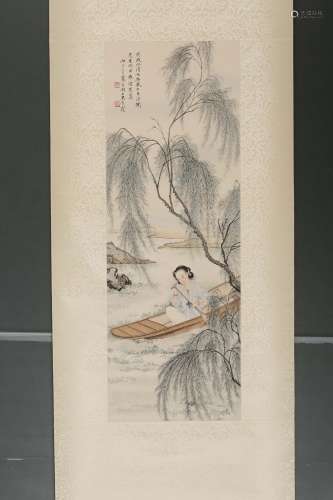 Chinese water color and ink painting on paper scroll,