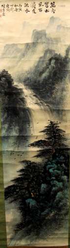 Chinese water color painting on paper scroll.