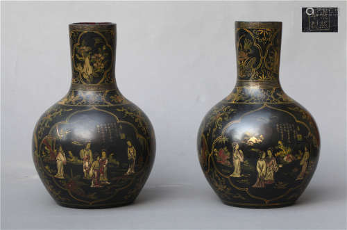 Pair of Chinese gilted lacquered vases.