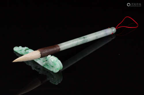 Chinese carved jadeite brush  and brush holder.