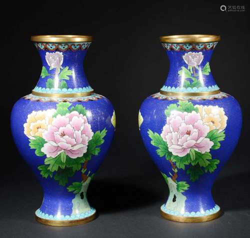 Pair of Chinese cloisonne vases.