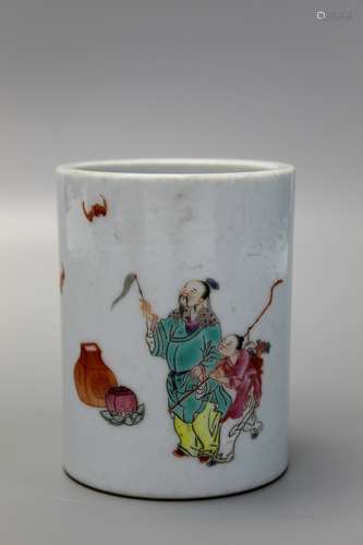 Chinese famille rose porcelain brush pot, Qianlong