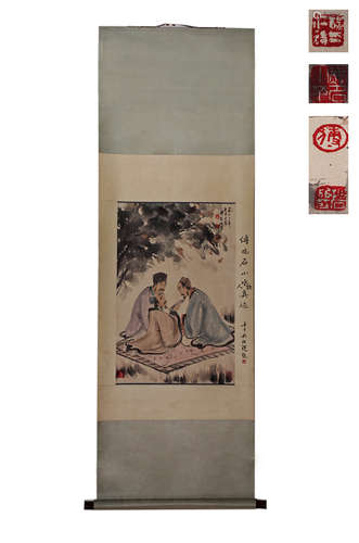 Chinese water color painting on paper scroll.