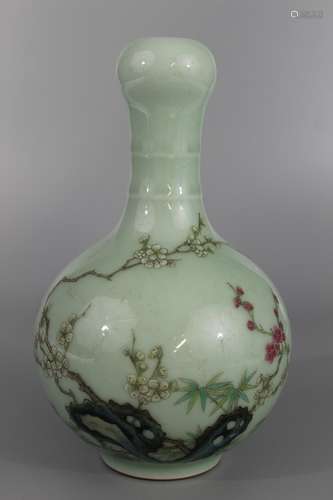 Chinese celadon glaze famille rose porcelain vase,