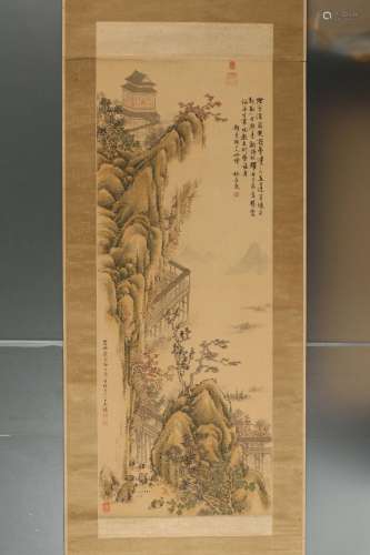 Chinese  water color and ink painting on paper scroll