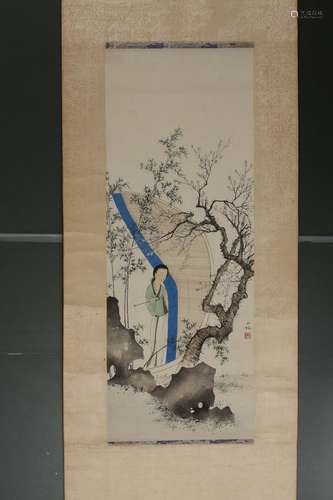 Chinese water color painting on paper scroll,