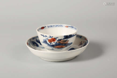 Chinese iron red and blue and white porcelain cup and