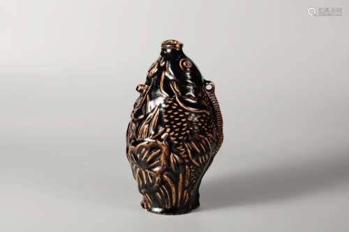 Chinese black glazed porcelain fish vase.
