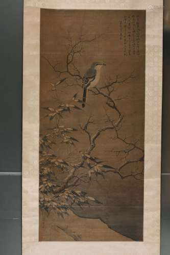 Chinese water and ink color painting on silk scroll,
