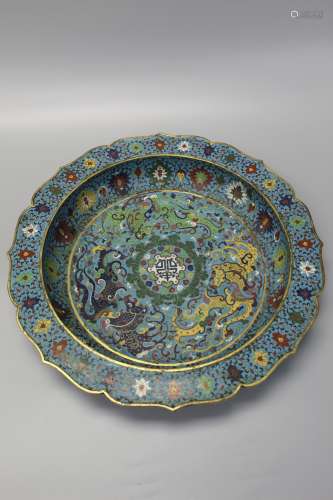 Chinese cloisonne charger, Kangxi mark.