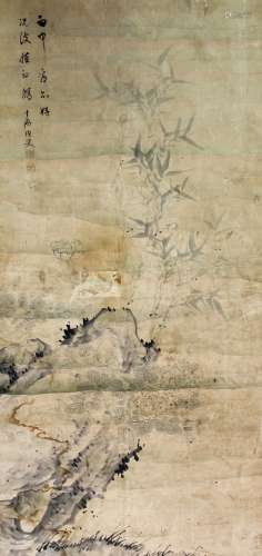 Chinese ink painting on paper scroll.