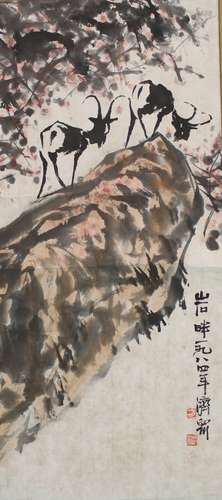 Chinese water color painting on paper scroll.