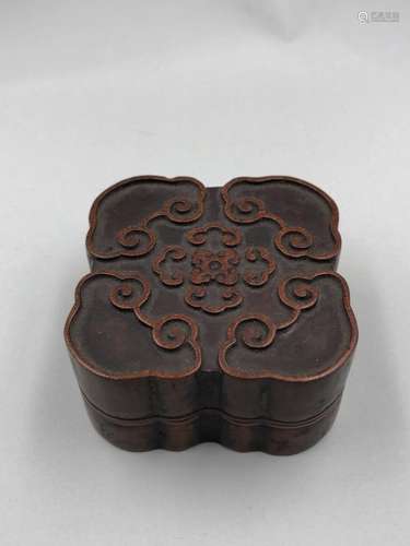 Chinese carved wood ink box.