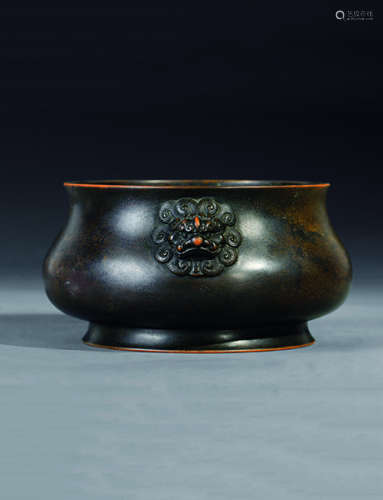 清中期 铜狻猊耳簋式炉