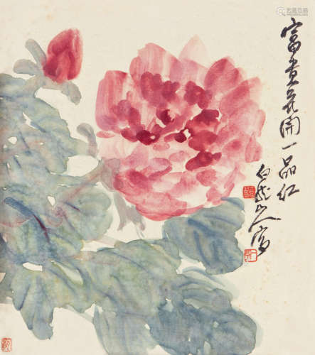 王一亭（1867～1938） 花开富贵 镜片连框 设色纸本