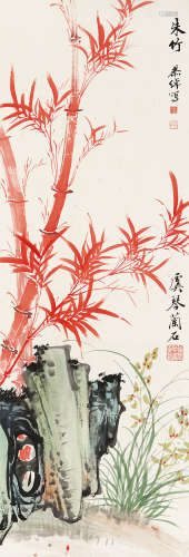 叶恭绰（1881～1968）  姚虞琴（1867～1961） 朱竹兰石图 立轴 设色纸本