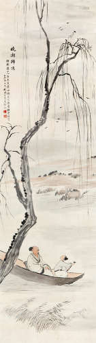 吴榖祥（1848～1903） 晚湖归渔 立轴 设色纸本