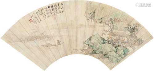 汪琨（1877～1946） 山水 扇片 设色纸本