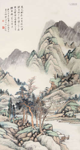 汪琨（1877～1946） 泉光树影图 立轴 设色纸本