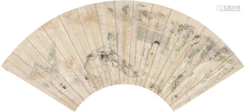 沙馥（1831～1906） 卷廉图 扇片 设色纸本
