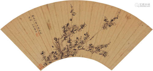 董小宛（1624～1651） 墨梅 扇片 水墨金笺