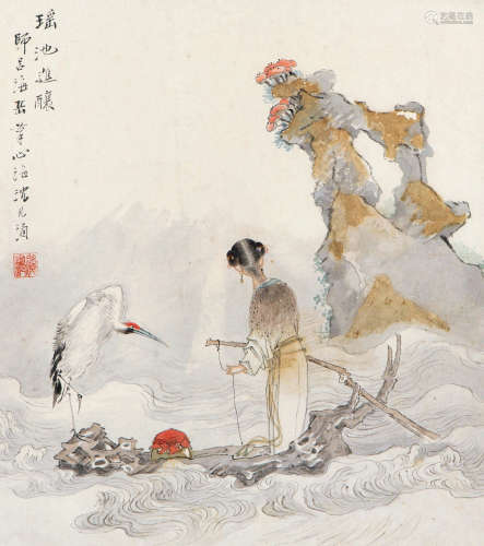沈心海（1855～1941） 瑶池进酿 镜片 设色纸本