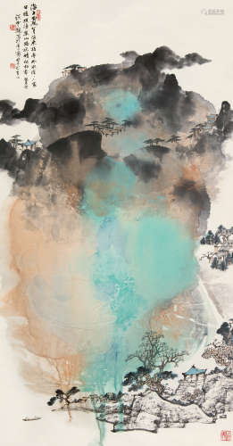 谈云观（1909～2001） 秋晴山路图 立轴 设色纸本