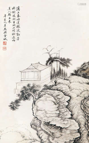 金城（1878～1926） 烟雨春树图 立轴 水墨纸本